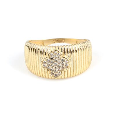 14 Ayar Altın Yonca Zirkon Taşlı Yüzük - 2