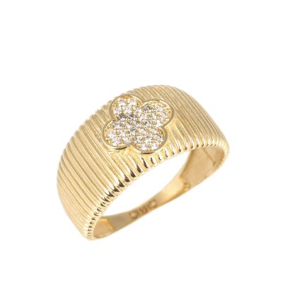 14 Ayar Altın Yonca Zirkon Taşlı Yüzük - 1