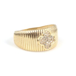 14 Ayar Altın Yonca Zirkon Taşlı Yüzük - 3