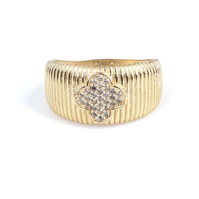 14 Ayar Altın Yonca Zirkon Taşlı Yüzük - 5