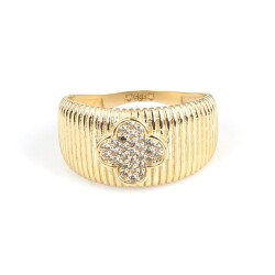 14 Ayar Altın Yonca Zirkon Taşlı Yüzük - Nusrettaki (1)