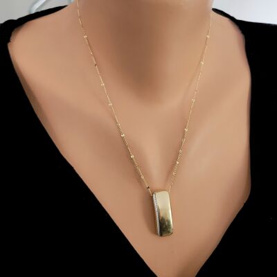 14 Ayar Altın Zirkon Taşlı Dikdörtgen Kolye - 1