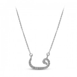 14K White Gold 0,08 ct Vav Arabic Letter Design Diamond Necklace - Nusrettaki