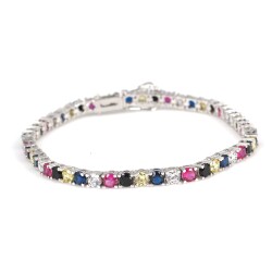 14 Ayar Beyaz Altın Mix Taşlı Su Yolu Bileklik - Nusrettaki