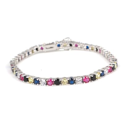 14 Ayar Beyaz Altın Mix Taşlı Su Yolu Bileklik - 1