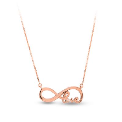 14K Gold 0,01 Ct Diamond Love & Infinity Necklace - 1