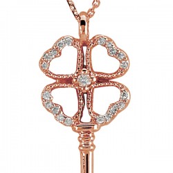 14K Rose Gold 0,04 ct Luck Key Diamond Necklace - Nusrettaki (1)