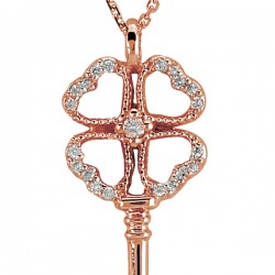 14K Rose Gold 0,04 ct Luck Key Diamond Necklace - Nusrettaki (1)