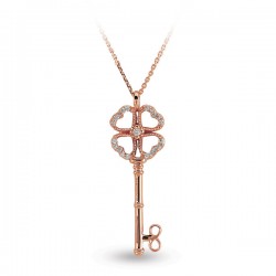 14K Rose Gold 0,04 ct Luck Key Diamond Necklace - Nusrettaki