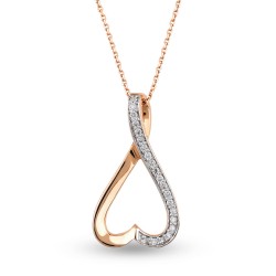 14K Gold 0,07 ct Diamond Heart Model Necklace - Nusrettaki