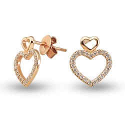 Nusrettaki - 14K Rose Gold 0,26 ct Diamond Heart Earrings