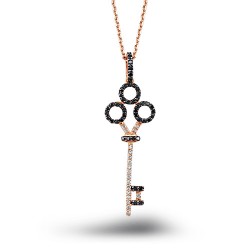 14K Rose Gold 0,40 ct Luck Key Diamond Necklace - Nusrettaki