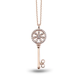 Nusrettaki - 14K Rose Gold 0,25 ct Health Key Diamond Necklace