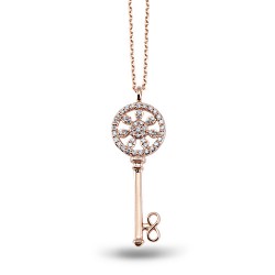 14K Rose Gold 0,25 ct Health Key Diamond Necklace - Nusrettaki