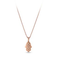 14K Rose Gold 0,06 ct Hamsa Hand Diamond Necklace - Nusrettaki