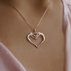 14K Gold 0,06 ct Diamond Love Necklace - Nusrettaki (1)