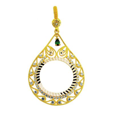 14 Ayar Zümrüt Taşlı Yarım Altın Çerçeve Kolye Ucu - 1