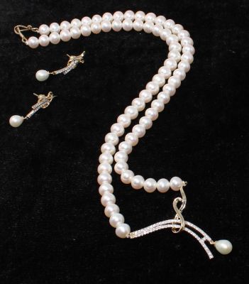 14K Gold Infinity Jewelry Set with Pearl - 2
