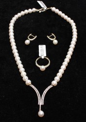 14 Karat Gold Y Model Pearl Set - Nusrettaki (1)