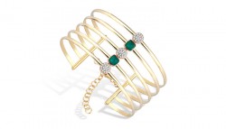 14K Gold Bangle Bracelet, 5 Rows with Emerald - 2