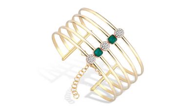 14K Gold Bangle Bracelet, 5 Rows with Emerald - 2