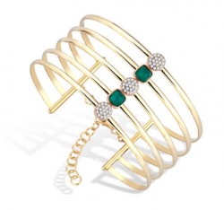 14K Gold Bangle Bracelet, 5 Rows with Emerald - Nusrettaki