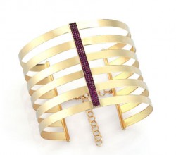 14K Gold Bangle Bracelet, 6 Rows with Ruby - 1