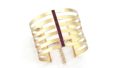 14K Gold Bangle Bracelet, 6 Rows with Ruby - 2