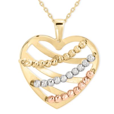 14K Gold Beaded Heart Necklace - 1