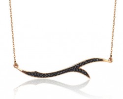 14K Gold Black Gemstoned Branch Design Necklace - Nusrettaki