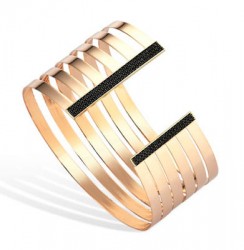 14K Gold Black Zirconed Cuff Bangle Bracelet - Nusrettaki