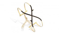 14K Gold Branch Design Cuff Bangle Bracelet with Onyx - 2