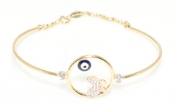 14K Gold Butterfly & Evil Eye in a Hole Bangle - 1