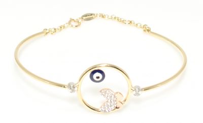 14K Gold Butterfly & Evil Eye in a Hole Bangle - 1