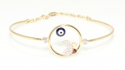 14K Gold Butterfly & Evil Eye in a Hole Bangle - Nusrettaki (1)