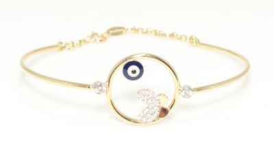 14K Gold Butterfly & Evil Eye in a Hole Bangle - 2