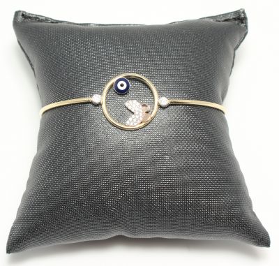 14K Gold Butterfly & Evil Eye in a Hole Bangle - 3