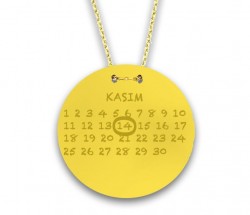 14K Gold Calendar Necklace with Cz - Nusrettaki