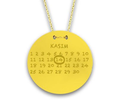 14K Gold Calendar Necklace with Cz - 1