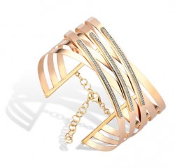 14K Gold Criss Cross Big Bangle Bracelet - 1