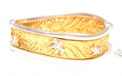 14K Gold Crumpled Design Bangle Bracelet - 1