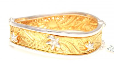 14K Gold Crumpled Design Bangle Bracelet - 1