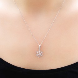 14K Gold Design Snowflake Necklace with White Cz - Nusrettaki (1)