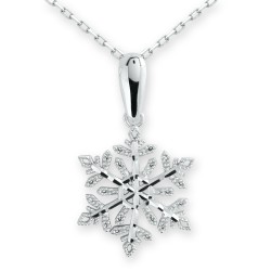 14K Gold Design Snowflake Necklace with White Cz - Nusrettaki
