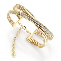 14K Gold Designer 2 Row Cuff Bangle Bracelet - 1