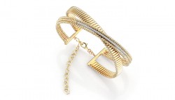 14K Gold Designer 2 Row Cuff Bangle Bracelet - 2