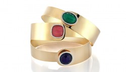 14K Gold Designer Bangle Bracelet With Emerald - 2