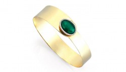 14K Gold Designer Bangle Bracelet With Emerald - 3