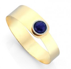 14K Gold Designer Bangle Bracelet With Sapphire - Nusrettaki