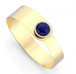 14K Gold Designer Bangle Bracelet With Sapphire - 1